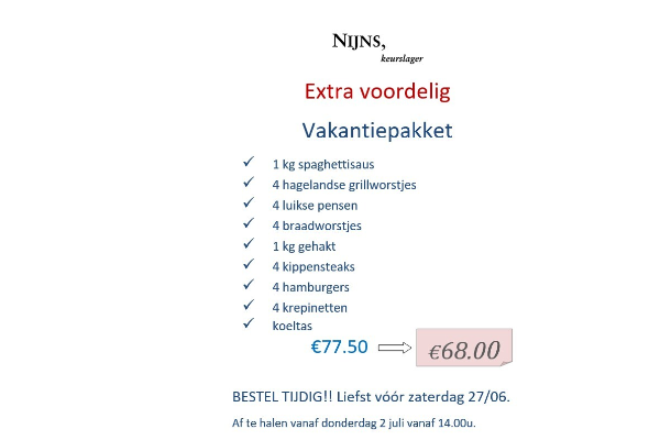 vakantiepakket jaarlijks verlof keurslagerij Nijns